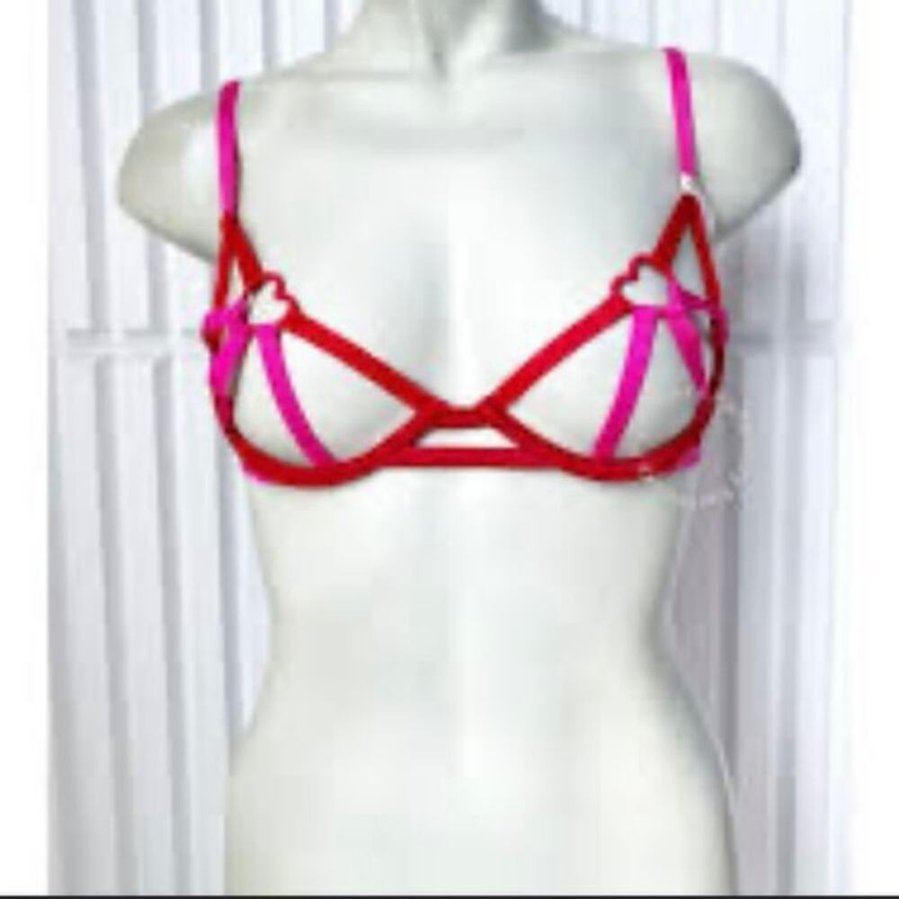 NWT Victorias secrete strappy cage red and pink bra sz m